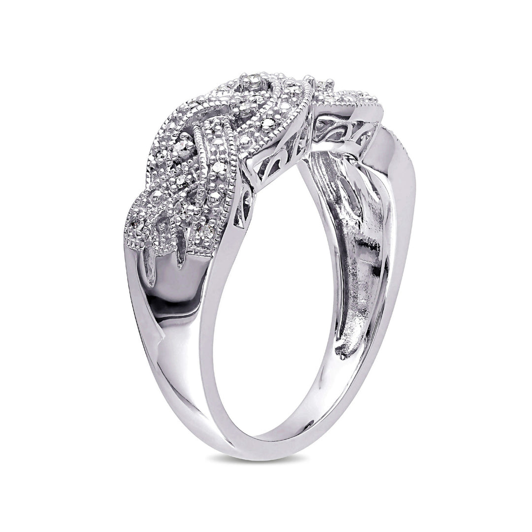 Braided Sterling Silver Ring with Diamonds 1/8 Carat (ctw) Image 2