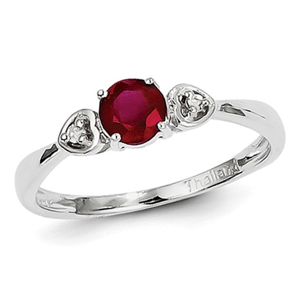 1/2 Carat (ctw) Lab-Created Ruby Ring in Sterling Silver with Accent Diamonds Image 4