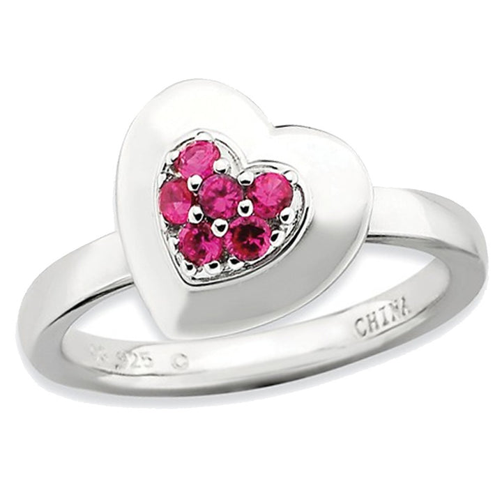 Synthetic Lab Created Ruby Heart Promise Ring in Sterling Silver 1/4 Carat (ctw) Image 1