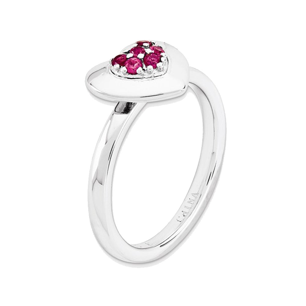 Synthetic Lab Created Ruby Heart Promise Ring in Sterling Silver 1/4 Carat (ctw) Image 3