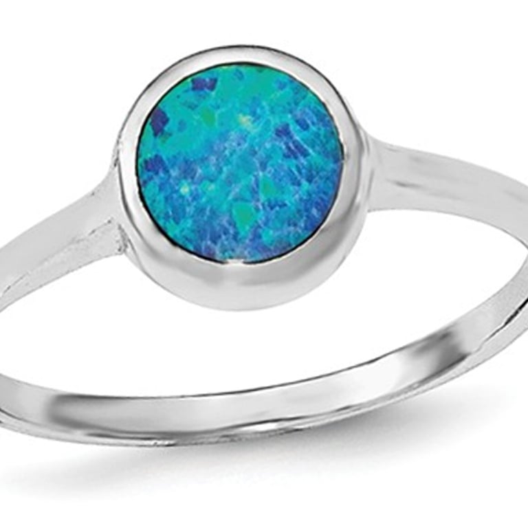 Lab-Created Blue Opal Solitaire Sterling Silver Ring Image 1