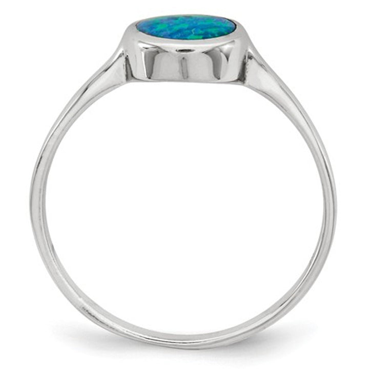 Lab-Created Blue Opal Solitaire Sterling Silver Ring Image 3