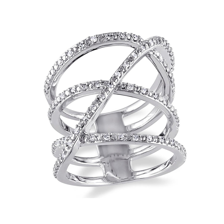 Diamond Crossover Fashion Cocktail Ring 1/5 Carat Diamond (ctw H-I I2-I3) in Sterling Silver Image 1