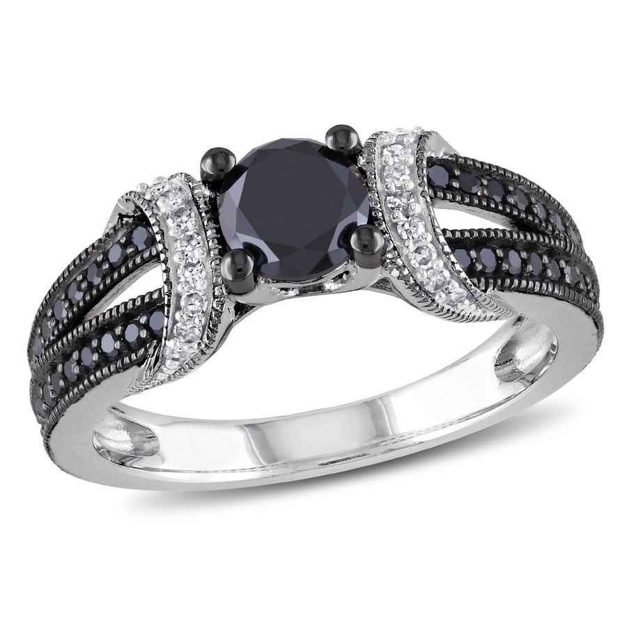 1.00 Carat (ctw) Black and White Diamond Engagement Ring in Sterling Silver Image 1