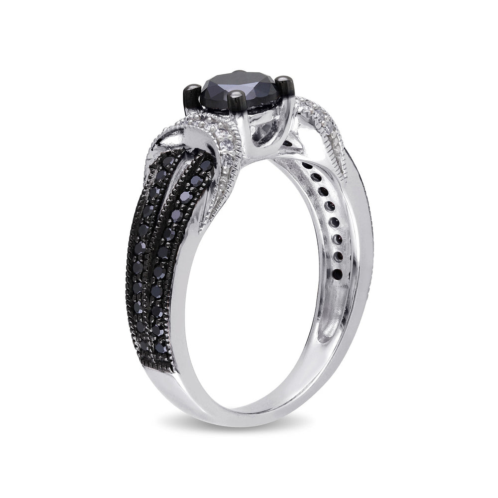 1.00 Carat (ctw) Black and White Diamond Engagement Ring in Sterling Silver Image 2