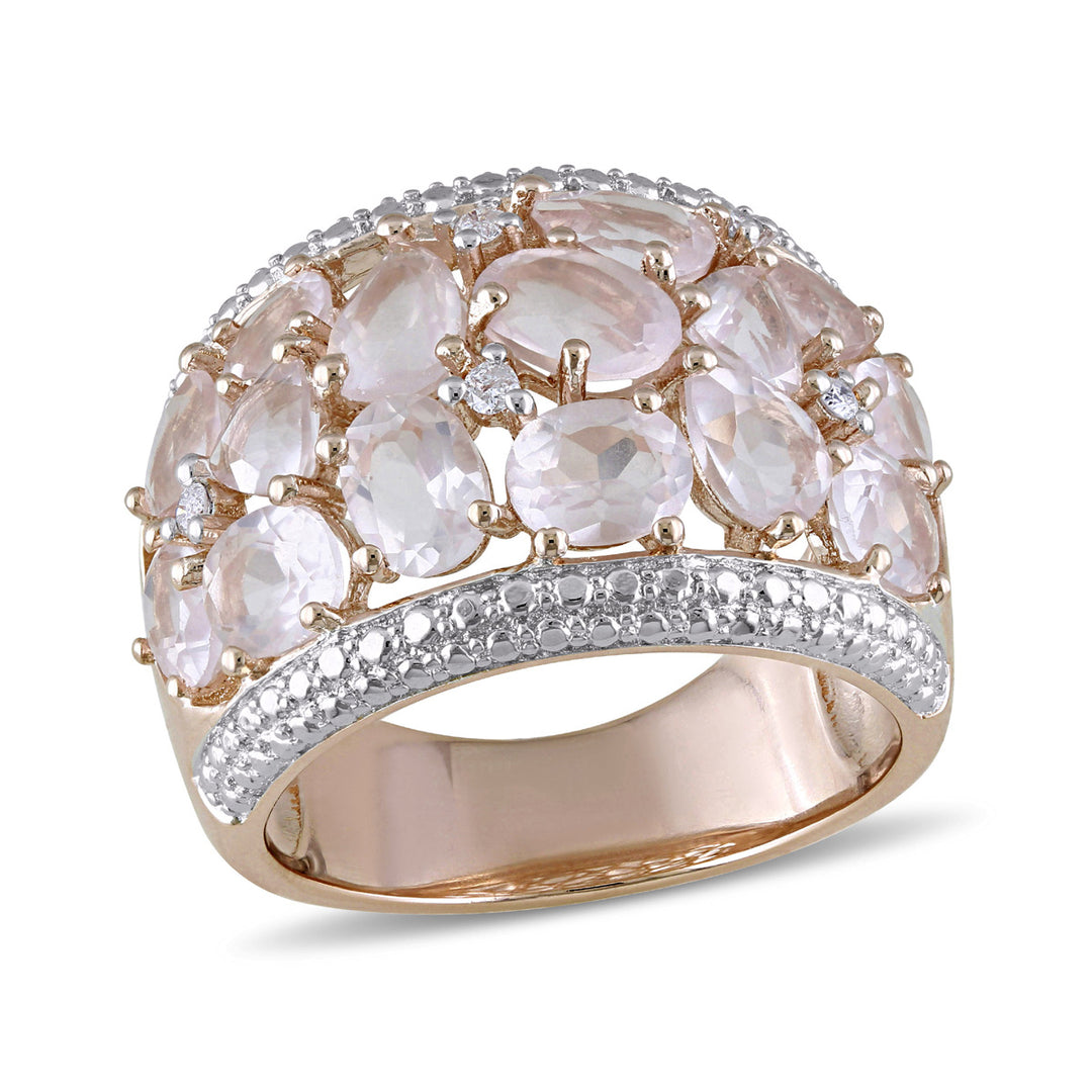 6.0 Carat (ctw) Synthetic Rose Pink Quartz Ring in Rose Plated Sterling Silver with Accent Diamonds Image 1