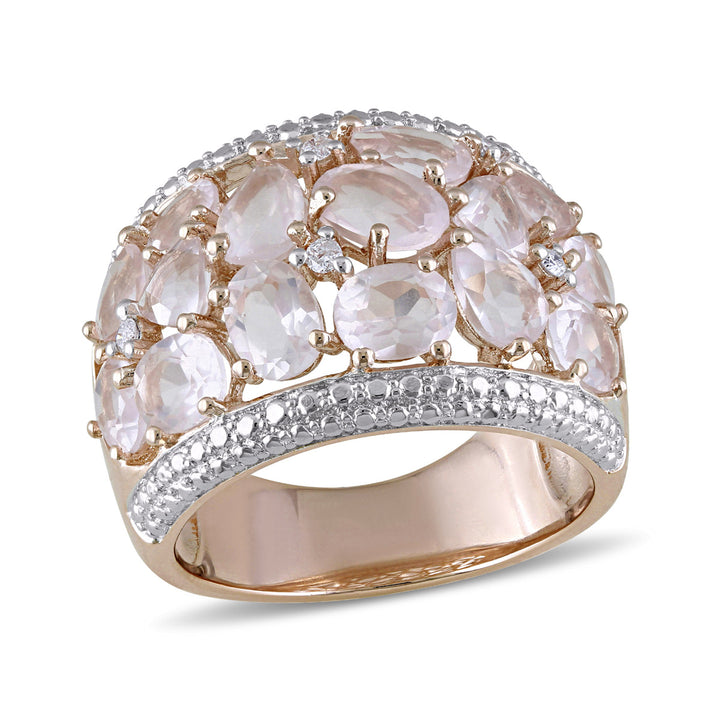 6.0 Carat (ctw) Synthetic Rose Pink Quartz Ring in Rose Plated Sterling Silver with Accent Diamonds Image 1