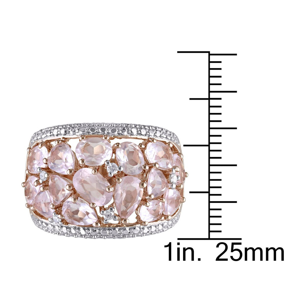 6.0 Carat (ctw) Synthetic Rose Pink Quartz Ring in Rose Plated Sterling Silver with Accent Diamonds Image 2