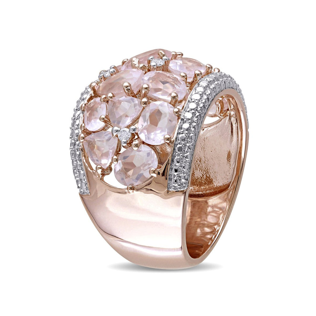 6.0 Carat (ctw) Synthetic Rose Pink Quartz Ring in Rose Plated Sterling Silver with Accent Diamonds Image 3