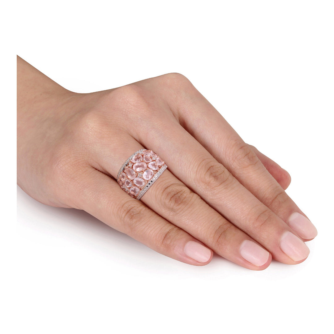 6.0 Carat (ctw) Synthetic Rose Pink Quartz Ring in Rose Plated Sterling Silver with Accent Diamonds Image 4