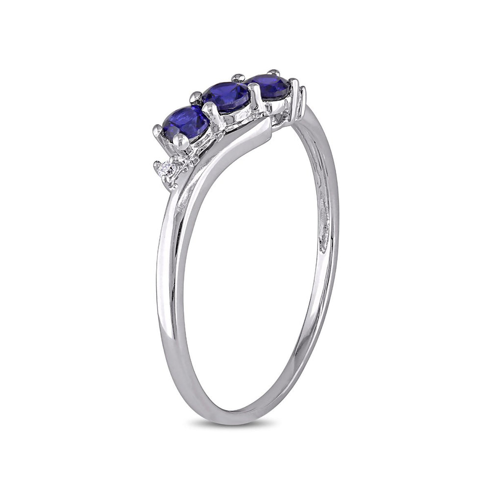 2/5 Carat (ctw) Lab-Created Blue Sapphire Three Stone Ring in 10K White Gold with Accent Diamonds Image 2