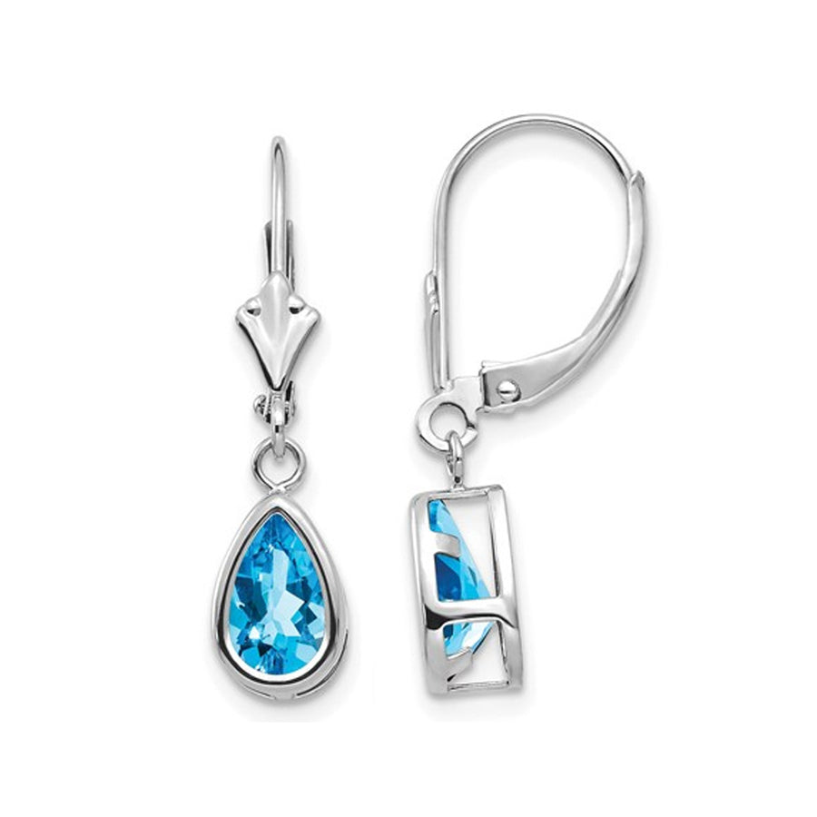2.20 Carat (ctw) Natural Blue Topaz Leverback Dangle Earrings in 14K White Gold Image 1