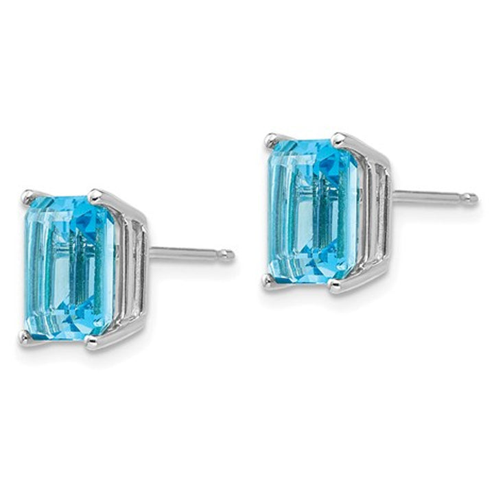 6.00 Carat (ctw) Natural Blue Topaz Stud Earrings in 14K White Gold Image 3