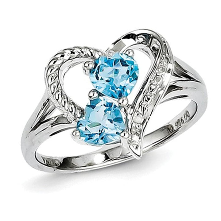 1.00 Carat (ctw) Blue Topaz Heart Promise Ring in Sterling Silver Image 1