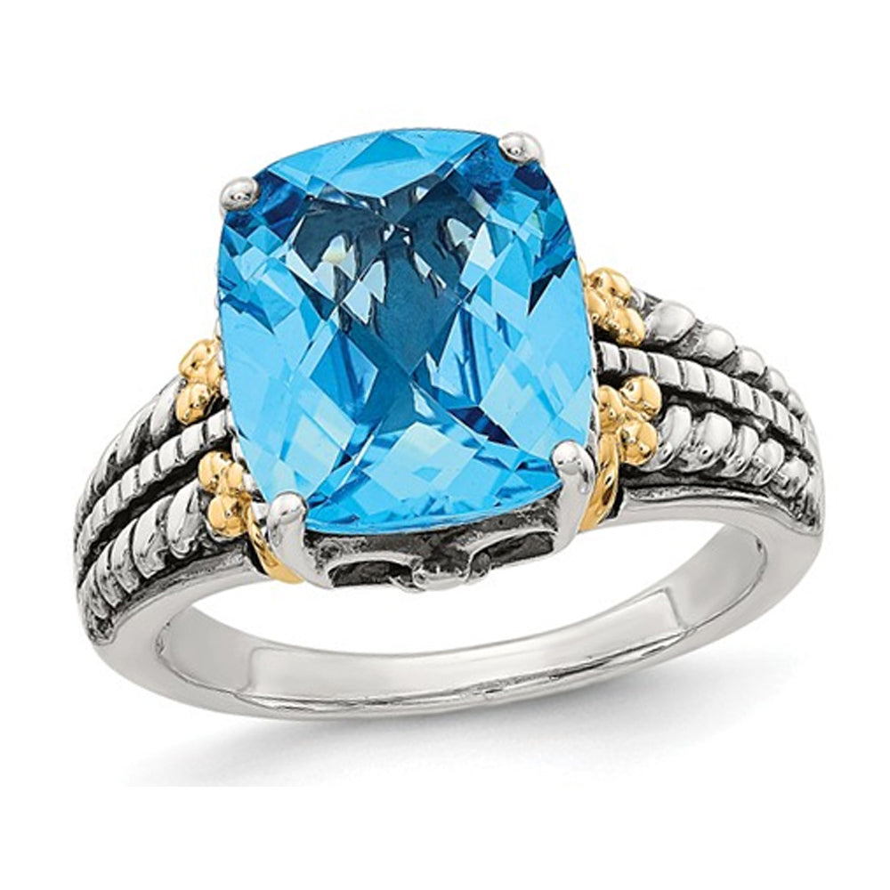 5.00 Carat (ctw) Swiss Blue Topaz Ring in Sterling Silver with 14K Gold Accent Image 1