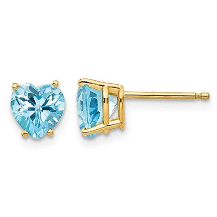 2.00 Carat (ctw) Natural Blue Topaz Heart Stud Earrings in 14K Yellow Gold Image 1