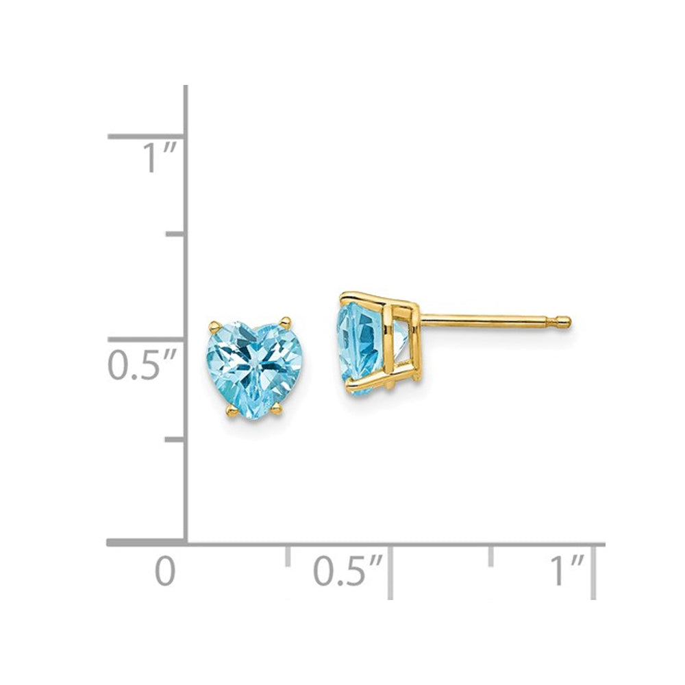 2.00 Carat (ctw) Natural Blue Topaz Heart Stud Earrings in 14K Yellow Gold Image 2