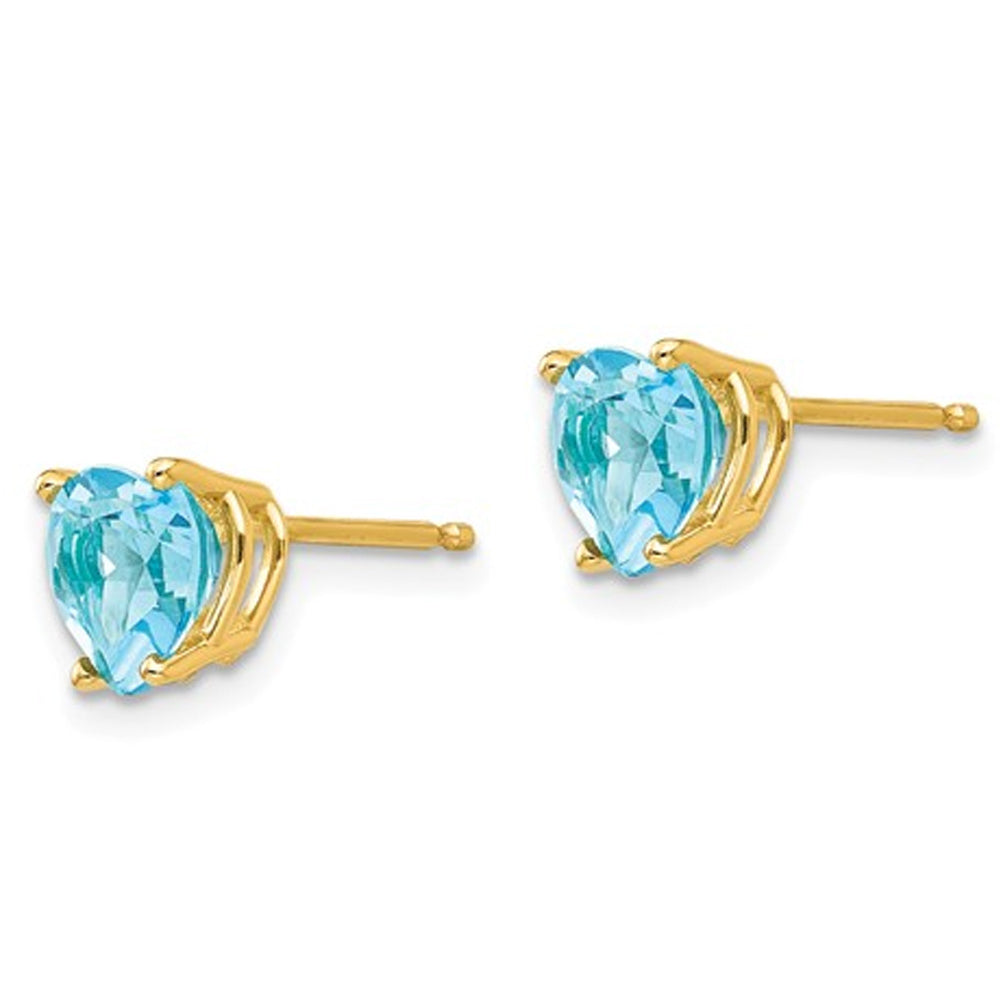 2.00 Carat (ctw) Natural Blue Topaz Heart Stud Earrings in 14K Yellow Gold Image 3