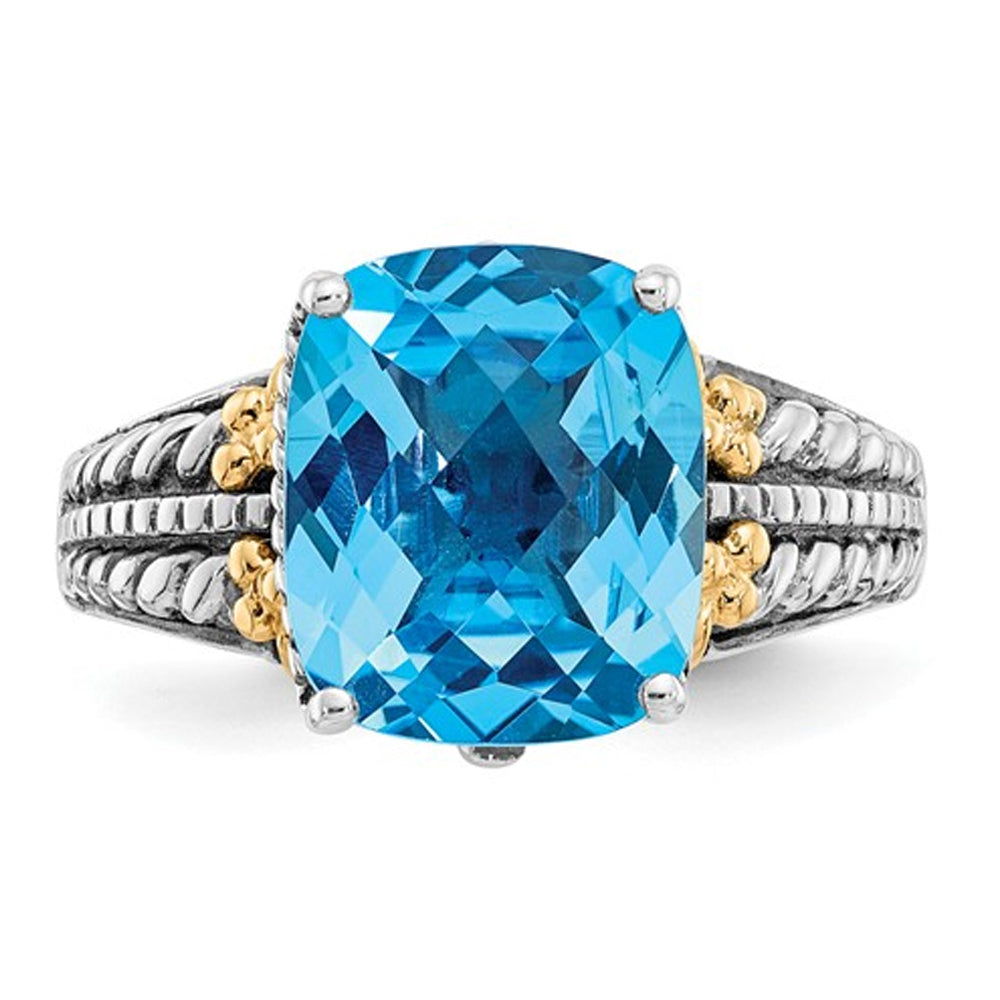 5.00 Carat (ctw) Swiss Blue Topaz Ring in Sterling Silver with 14K Gold Accent Image 3