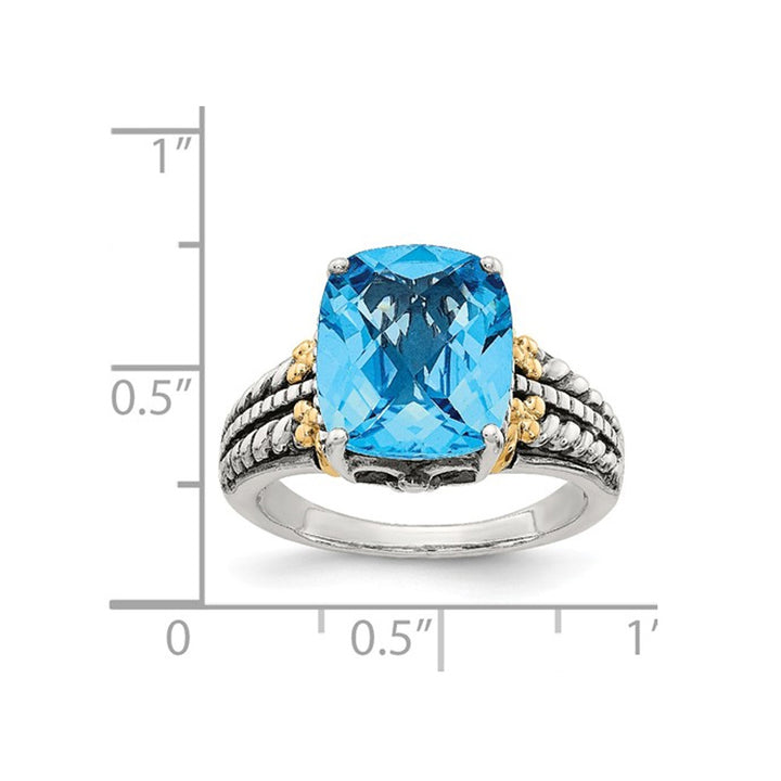 5.00 Carat (ctw) Swiss Blue Topaz Ring in Sterling Silver with 14K Gold Accent Image 4