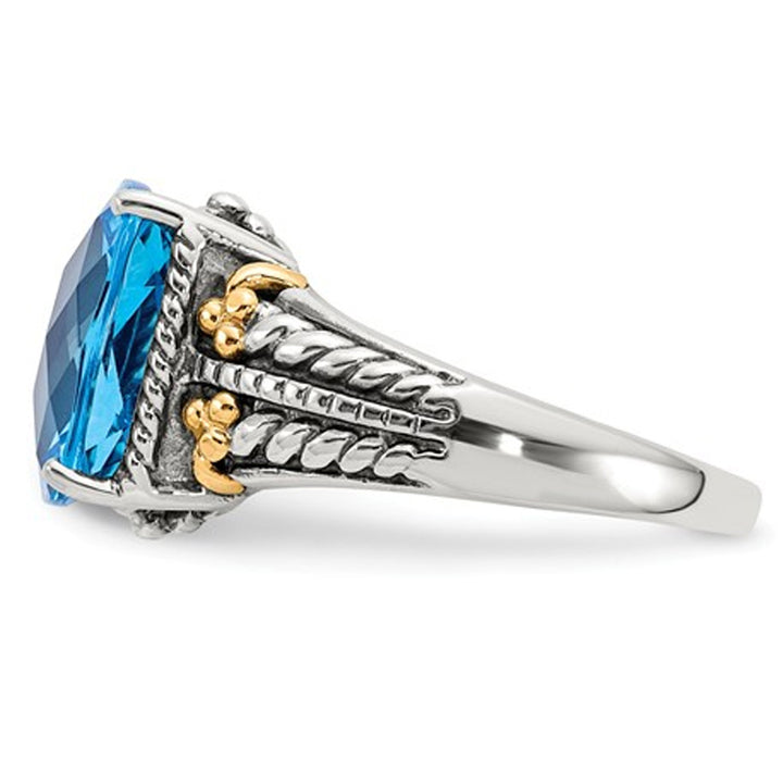 5.00 Carat (ctw) Swiss Blue Topaz Ring in Sterling Silver with 14K Gold Accent Image 4