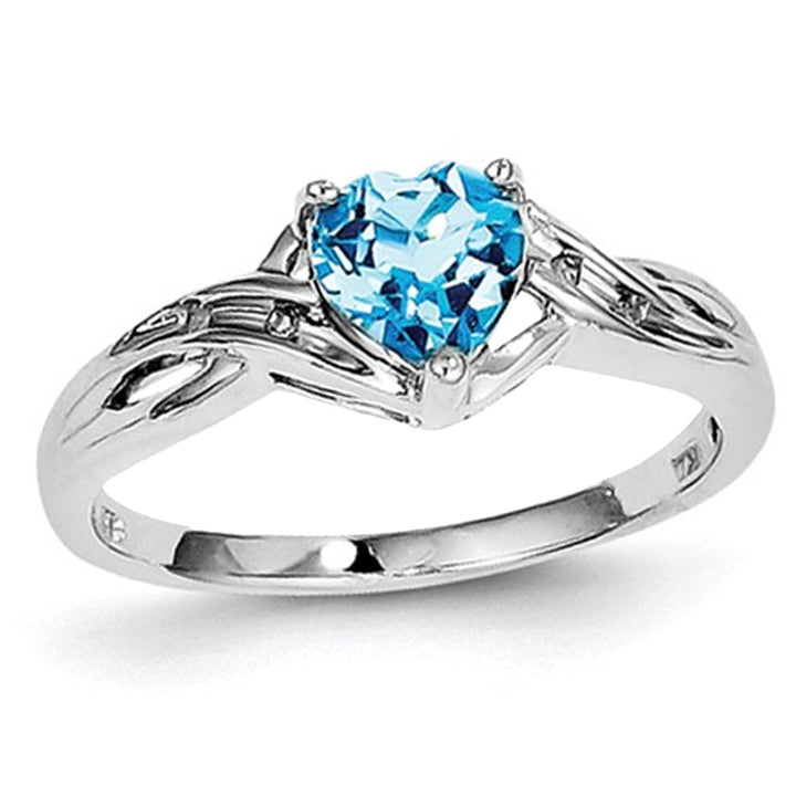 2/3 Carat (ctw) Natural Swiss Blue Topaz Heart Ring in Sterling Silver Image 1