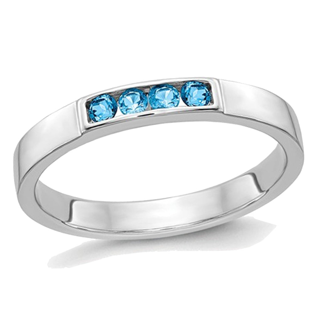 Swiss Blue Topaz Band Ring 1/8 Carat (ctw) in 14K White Gold Image 1