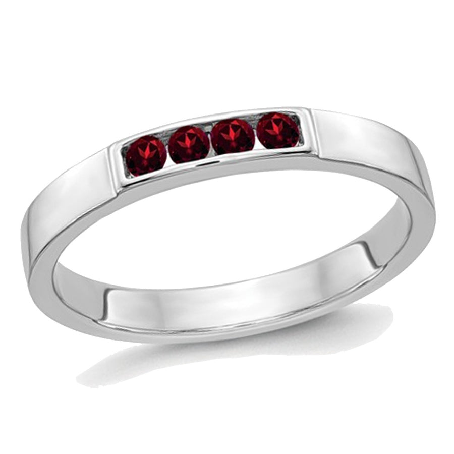 1/9 Carat (ctw) Natural Red Garnet Ring in 14K White Gold Image 1