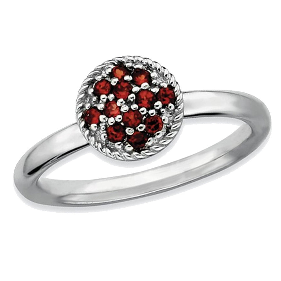 1/5 Carat (ctw) Natural Garnet Cluster Ring in Sterling Silver Image 1