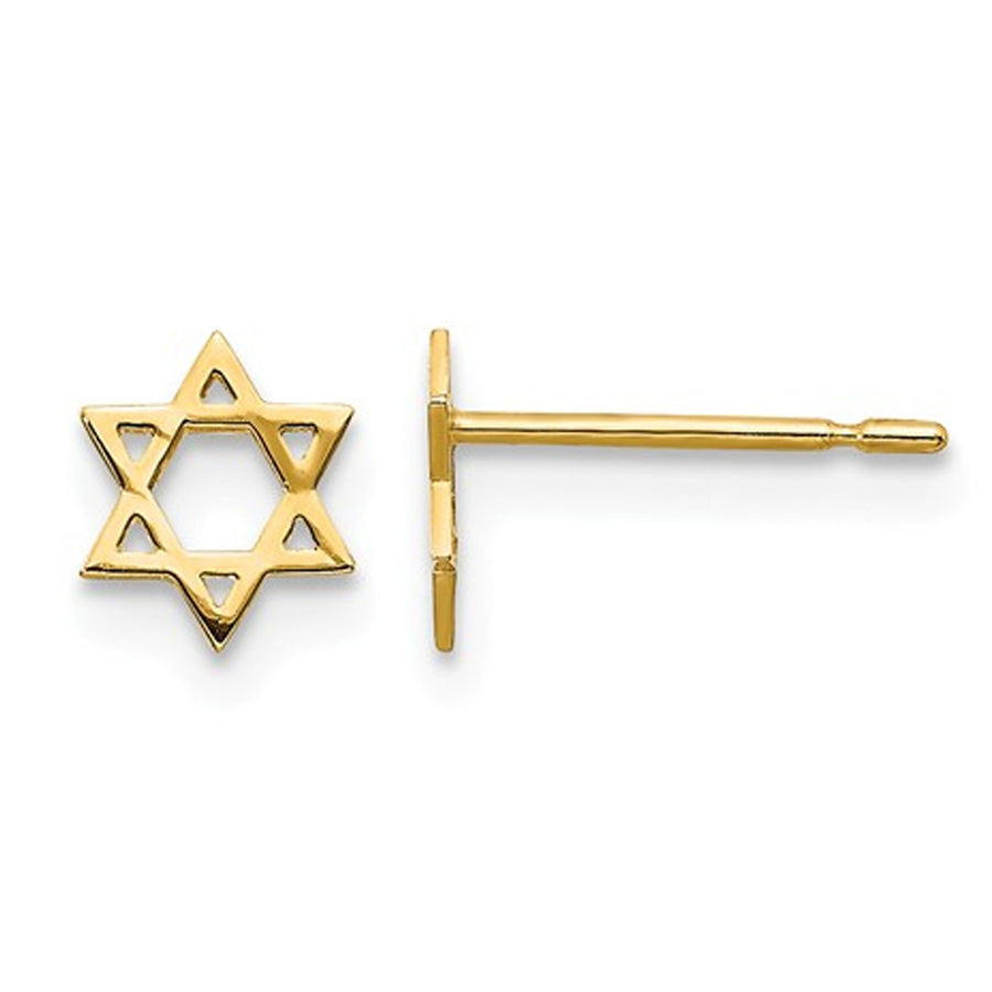 14K Yellow Gold Star of David Post Earrings Image 1