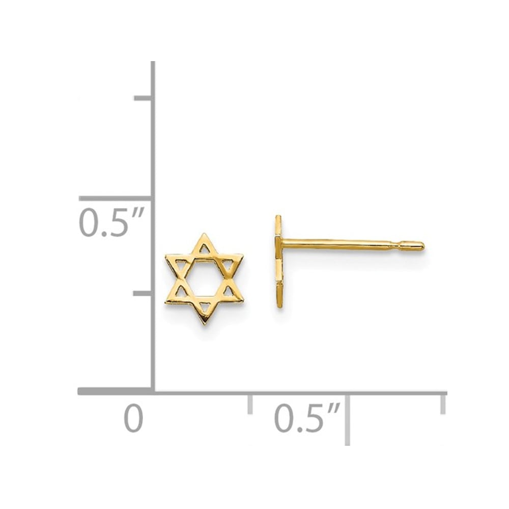 14K Yellow Gold Star of David Post Earrings Image 2