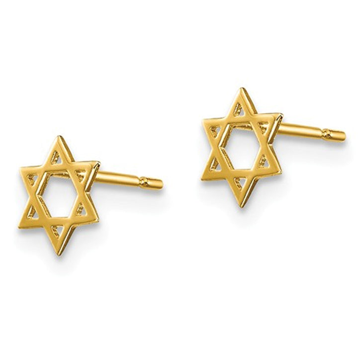 14K Yellow Gold Star of David Post Earrings Image 3