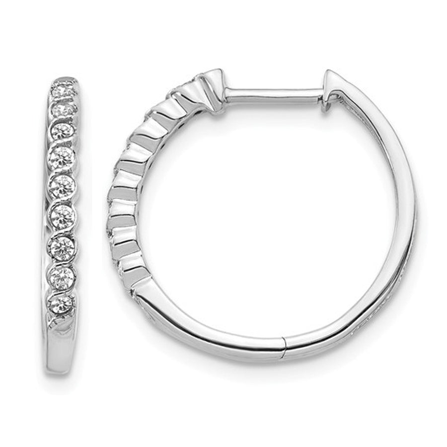 1/4 Carat (ctw) Diamond Huggie Hoop Earrings in 14K White Gold (2/3 inch) Image 1