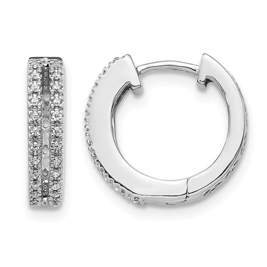 1/7 Carat (ctw I2-I3) Diamond Huggie Hoop Earrings in 14K White Gold (1/2 Inch) Image 1
