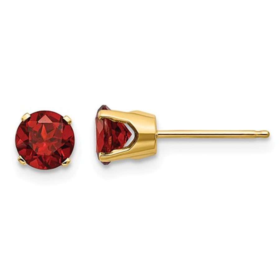 14K Yellow Gold 5mm Solitaire Stud Natural Garnet Earrings 1.26 Carats (ctw) Image 1