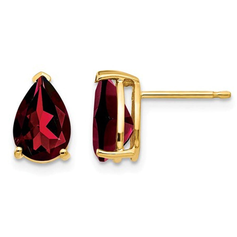 14K Yellow Gold Solitaire Stud Natural Garnet Earrings 3.00 Carats (ctw) Image 1