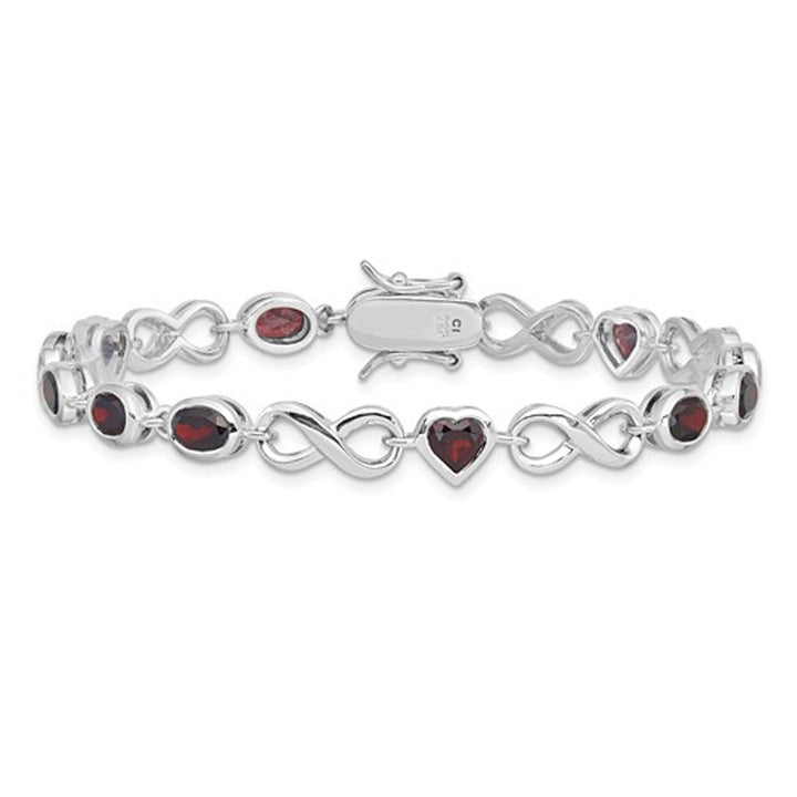 Sterling Silver Infinity Heart Natural Garnet Bracelet 6.30 Carats (ctw) Image 1