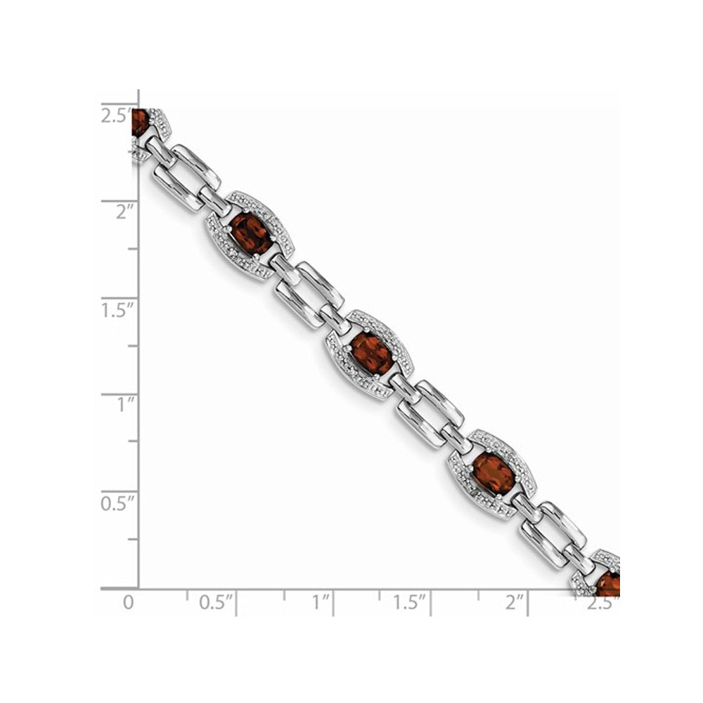Sterling Silver Natural Garnet Link Bracelet 6.20 Carats (ctw) Image 2