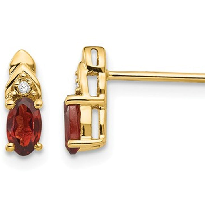 14K Yellow Gold Natural Garnet Post Earrings with Diamond Accents Image 1