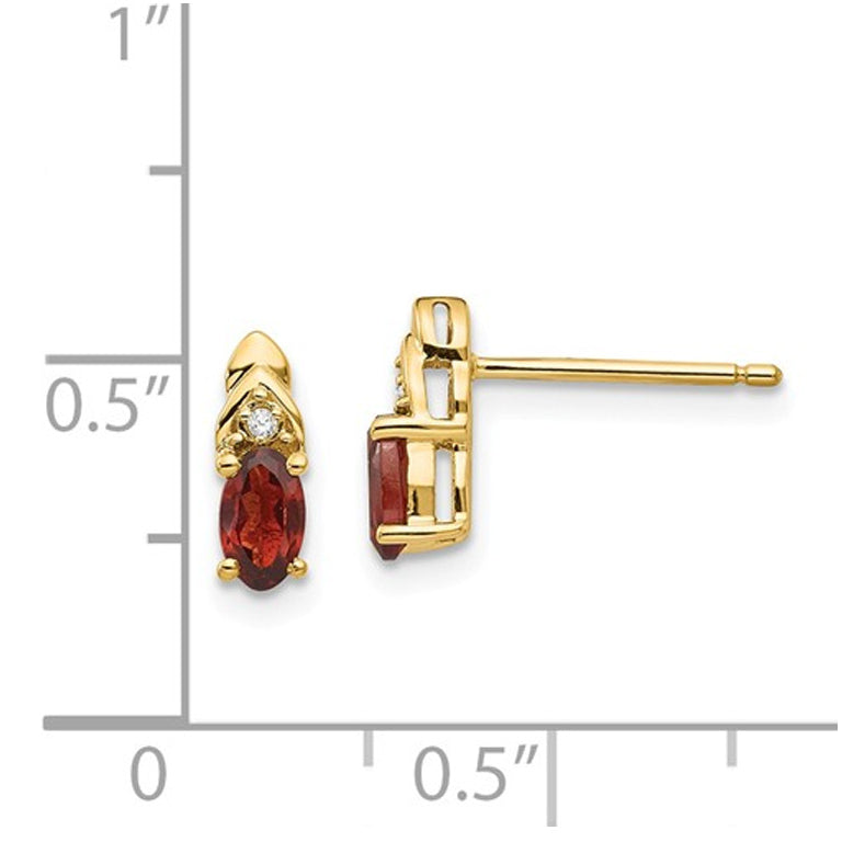 14K Yellow Gold Natural Garnet Post Earrings with Diamond Accents Image 2