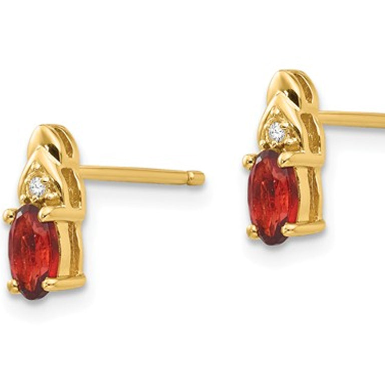 14K Yellow Gold Natural Garnet Post Earrings with Diamond Accents Image 3