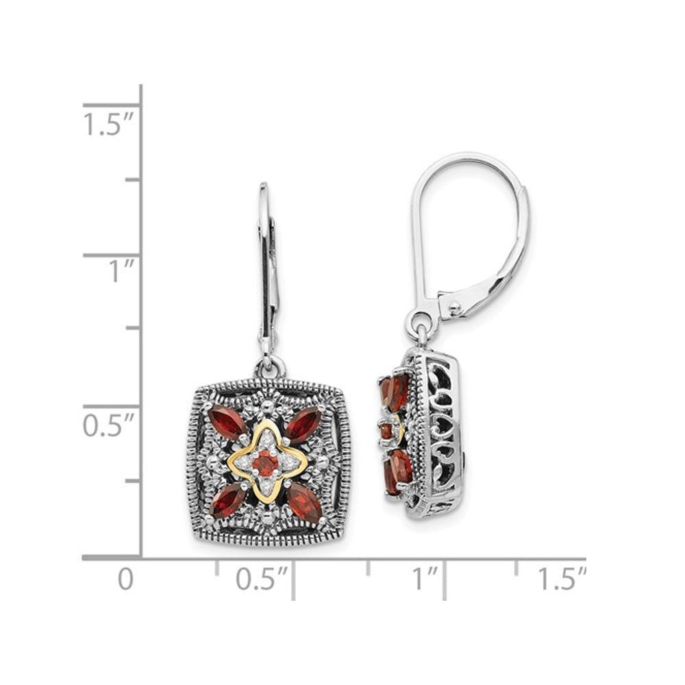 7/10 Carat (ctw) Garnet Dangle Earrings in Sterling Silver 14K Gold Accents Image 2