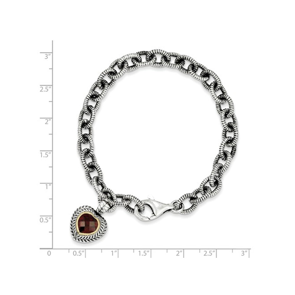 Sterling Silver Natural Garnet Heart Link Bracelet 1.65 Carats (ctw) Image 2