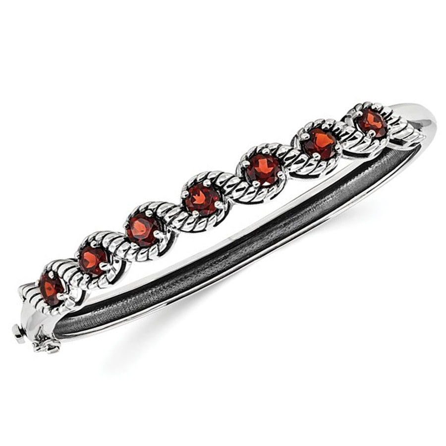 Sterling Silver Rhodium Plated Garnet Hinged Bangle Bracelet 4.0 carat (ctw) Image 1