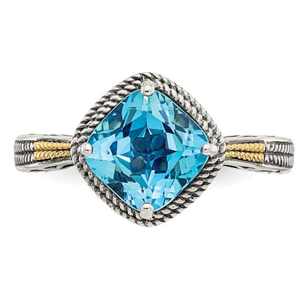 2.70 Carat (ctw) Swiss Blue Topaz Ring in Sterling Silver with 14K Gold Accent Image 2