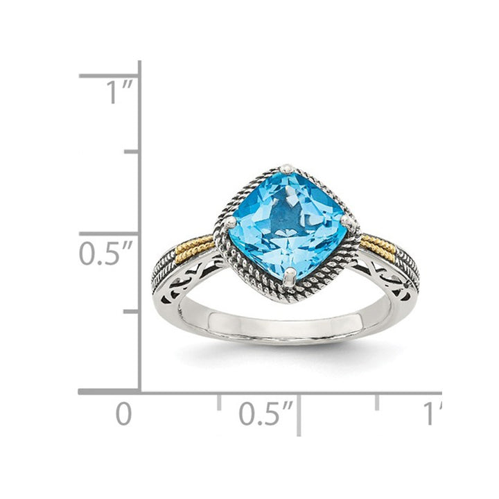 2.70 Carat (ctw) Swiss Blue Topaz Ring in Sterling Silver with 14K Gold Accent Image 3