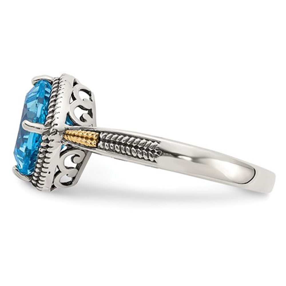 2.70 Carat (ctw) Swiss Blue Topaz Ring in Sterling Silver with 14K Gold Accent Image 4