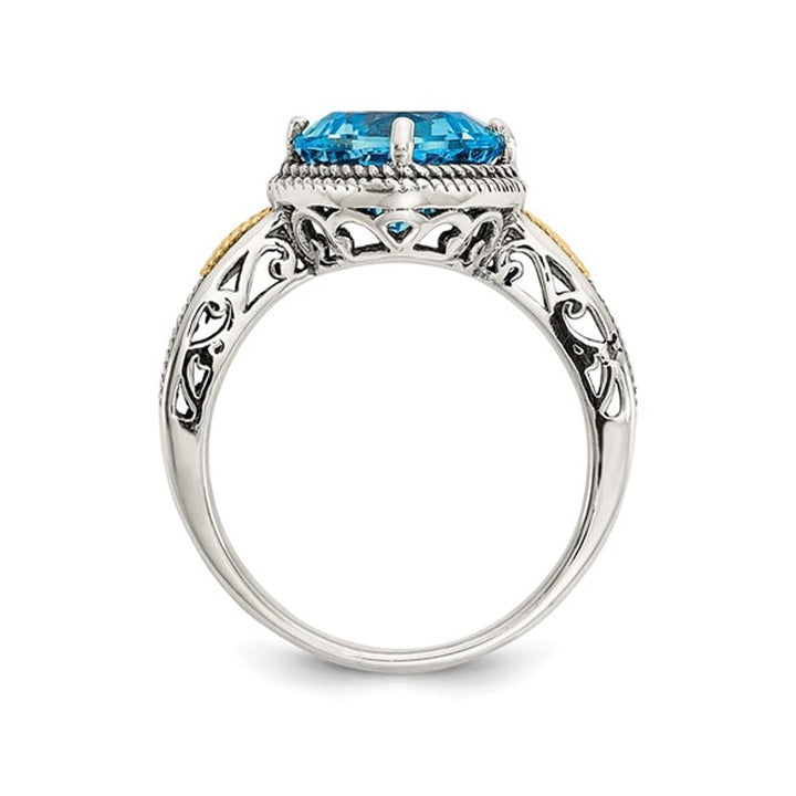 2.70 Carat (ctw) Swiss Blue Topaz Ring in Sterling Silver with 14K Gold Accent Image 4