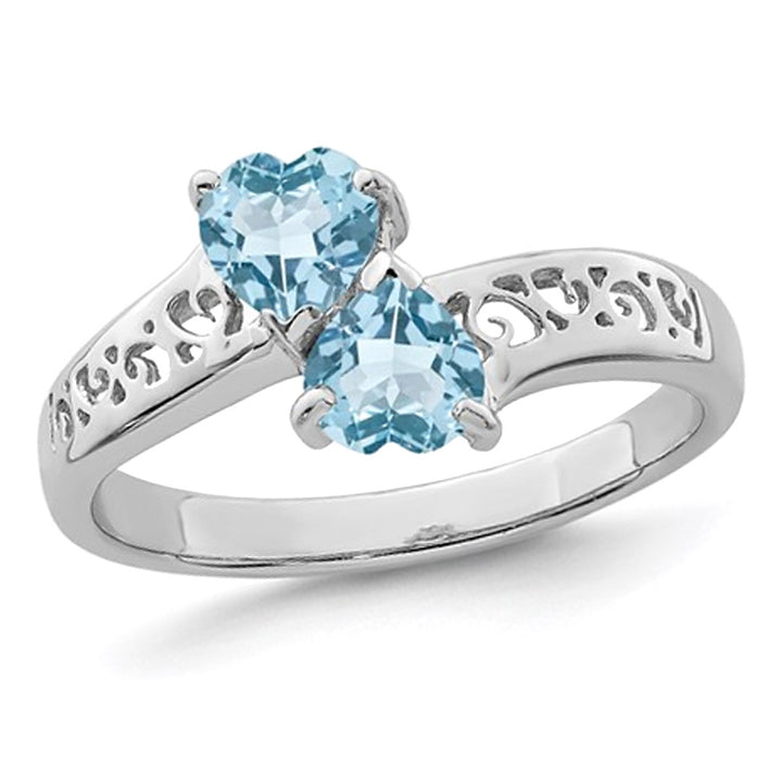 1.00 Carat (ctw) Swiss Blue Topaz Heart Ring in Sterling Silver Image 1