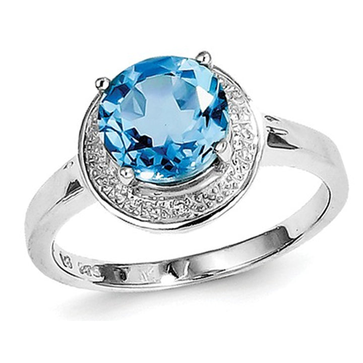 2.25 Carat (ctw) Light Swiss Blue Topaz Halo Ring in Sterling Silver Image 4